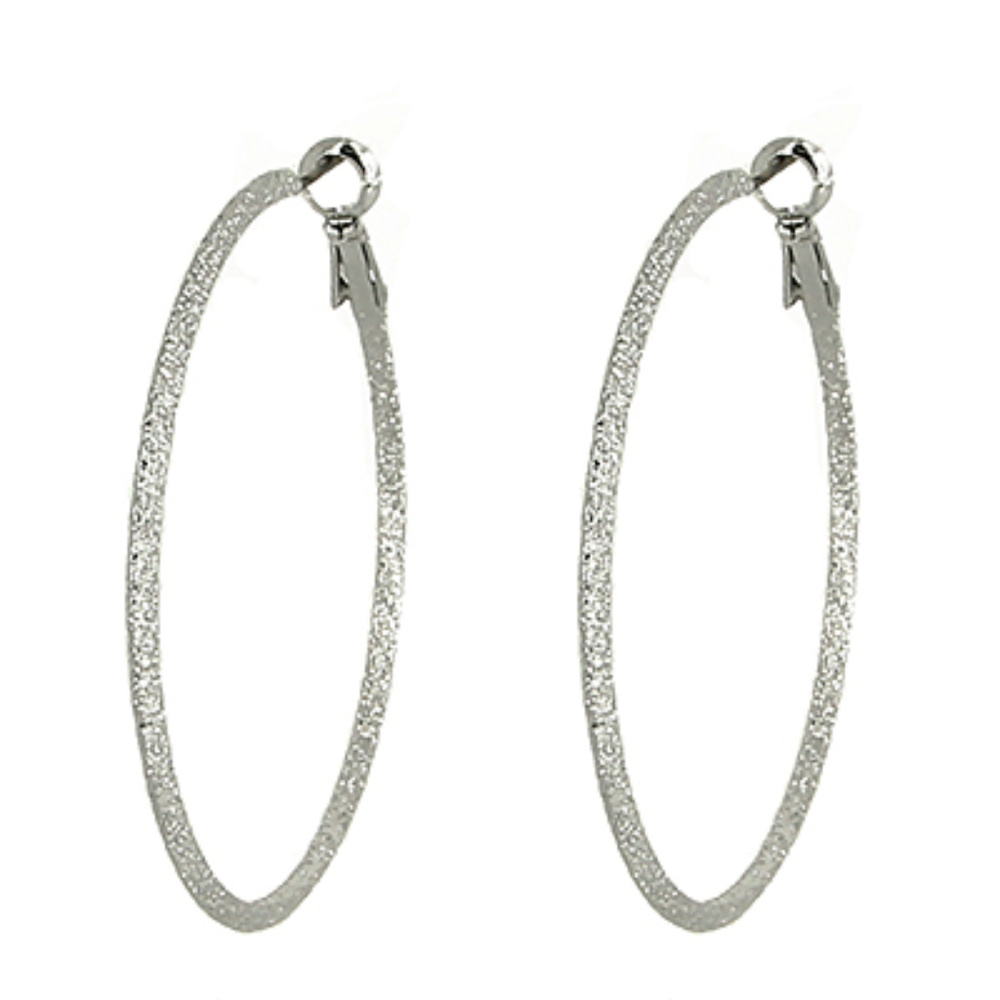 Silver Tone Thin Glittery Hoop Earrings Leverbacks